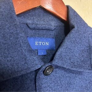Eton men's blue button up shirt large double chest pocket cotton wool blend